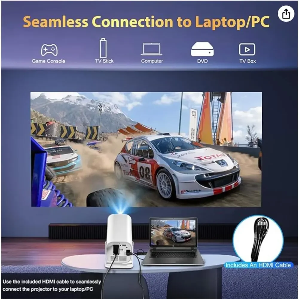 Mini 1080P Portable Projector With Wifi And Bluetooth